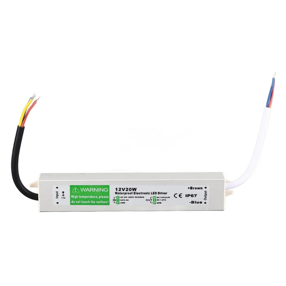 

Водонепроницаемый источник питания 12 В, 20 Вт, AC90-250 В, вход IP67, светодиодный драйвер, трансформатор, прочный наружный трансформатор низкого напряжения