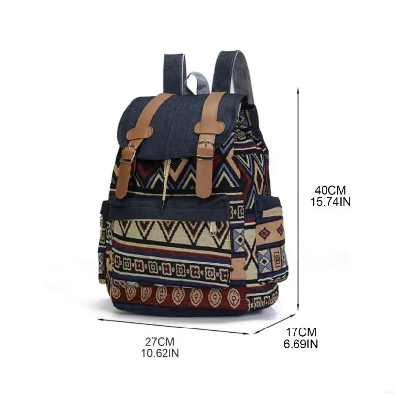 X90D Damen Canvas Vintinge Rucksack Ethnischer Rucksack Bohemian Daypack Schultasche