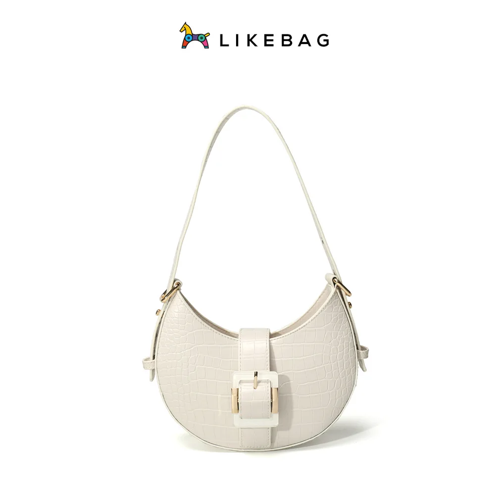 2022 New Light And Mature Elegant French Style Crocodile Pattern Crescent Underarm Bag Diagonal Hand-Held Shoulder Bag