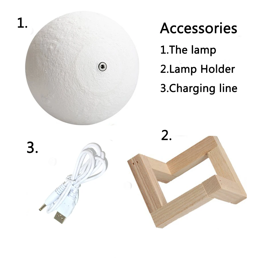 Lámpara de Luna recargable con impresión 3D, Luz LED nocturna, Interruptor táctil creativo, luz de luna para decoración de dormitorio, regalo de