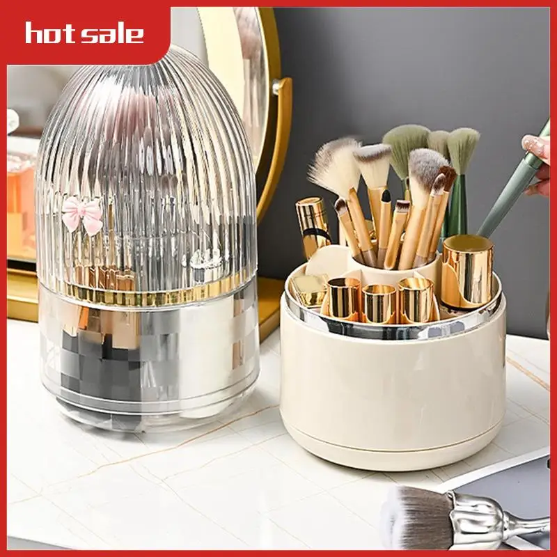 

BEAU-Makeup Brush Organizer 360° Rotating Makeup Brush Holder Dustproof Make Up Brush Container With Clear Acryliccover A