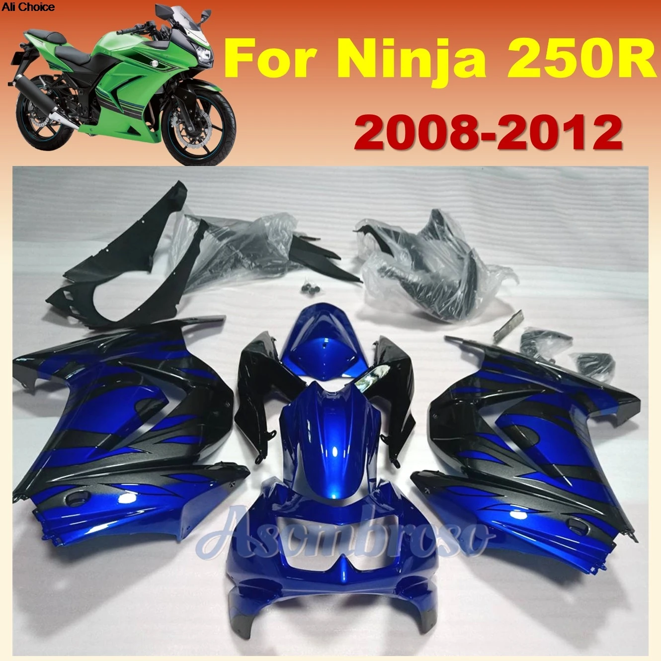 Passend für Kawasaki Ninja 250R ZX 250 2008 2009 2010 2011 2012 EX250 08-12 Motorradverkleidung, Einspritzblau, Karosseriesatz