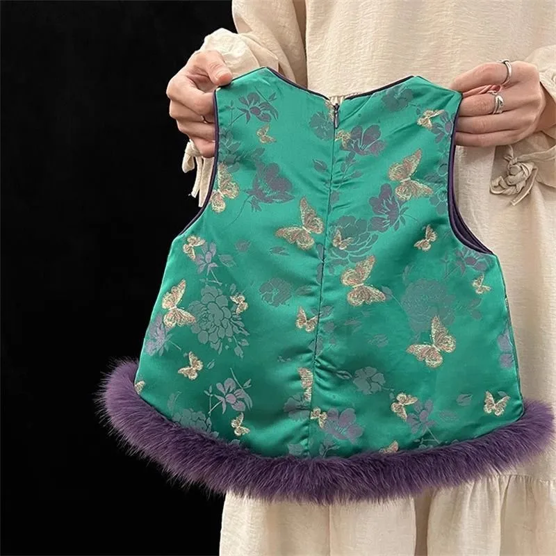 

2026 New Children's Chinese Style Vest Top Girls' New Chinese Style Tank Top Kids' Trendy Sleeveless Cheongsam Vest Top LI886