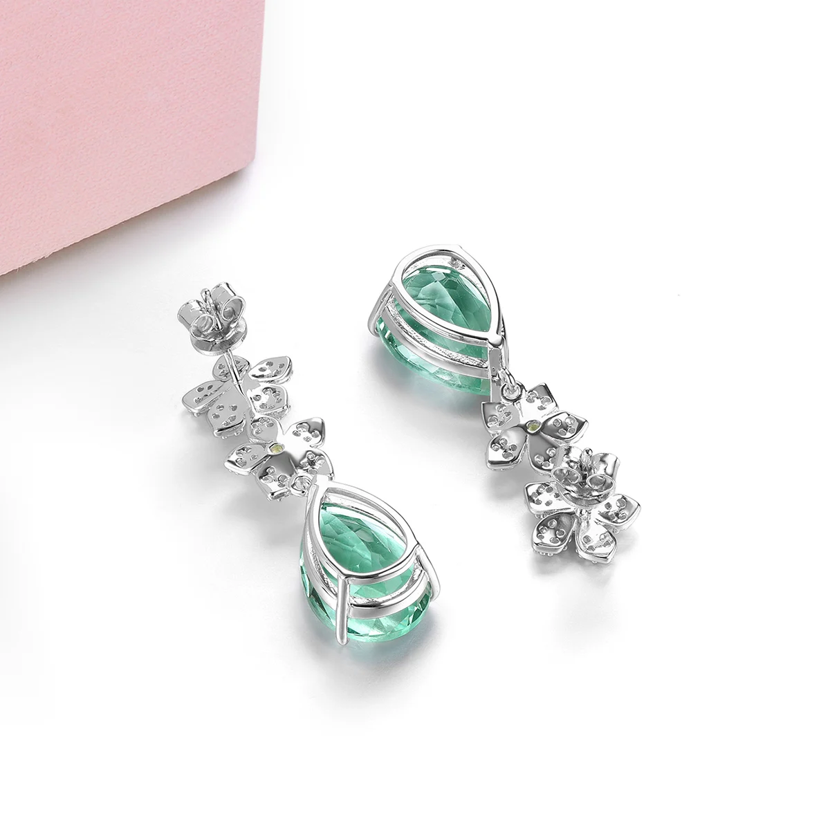 Natural Green Fluorite Sterling Silver Drop Earrings 12.8 Carats Romantic Elegant Fine Jewelry Style Women S925 Engagement Gift