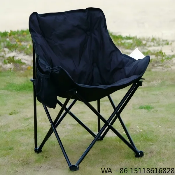 New Carbon Steel Low-Back Padded Folding Chair for Barbecues Camping Art-Sketching-Portable Thickened Cotton Padding Moon Chair