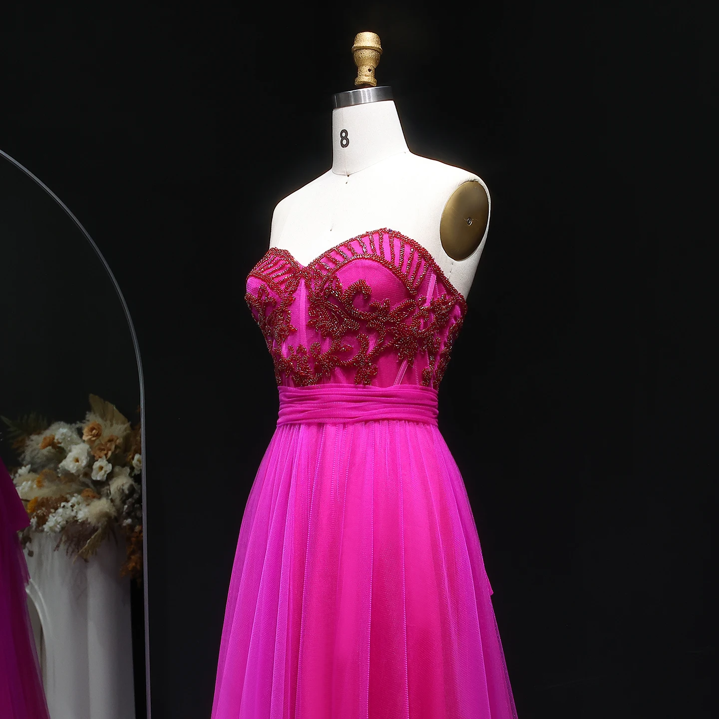 شارون سعيد فستان سهرة فاخر فوشيا على شكل حرف A مع خرز سبليت أخضر للنساء فساتين حفلات الزفاف الرسمية SF246 مخصصة