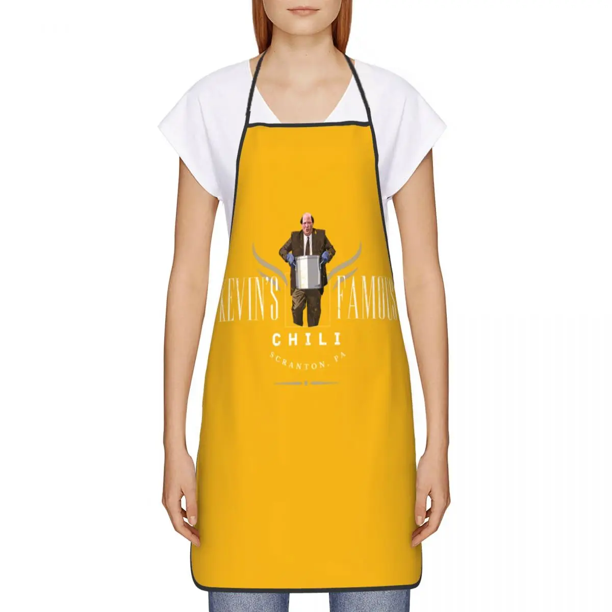 Unisex Funny Kevin's Famous Chili Bib Apron Adult Women Men Chef Tablier Cuisine for Kitchen Cooking Office TV Baking