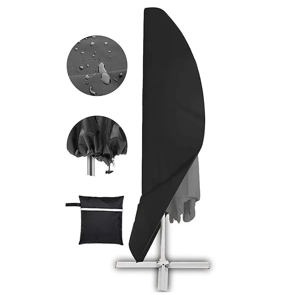 yes210D Oxford Fabric Patio Umbrella Cover With Zipper Closure Black Offset Umbrella Cover Waterproof Cantilever Umbrella Cover