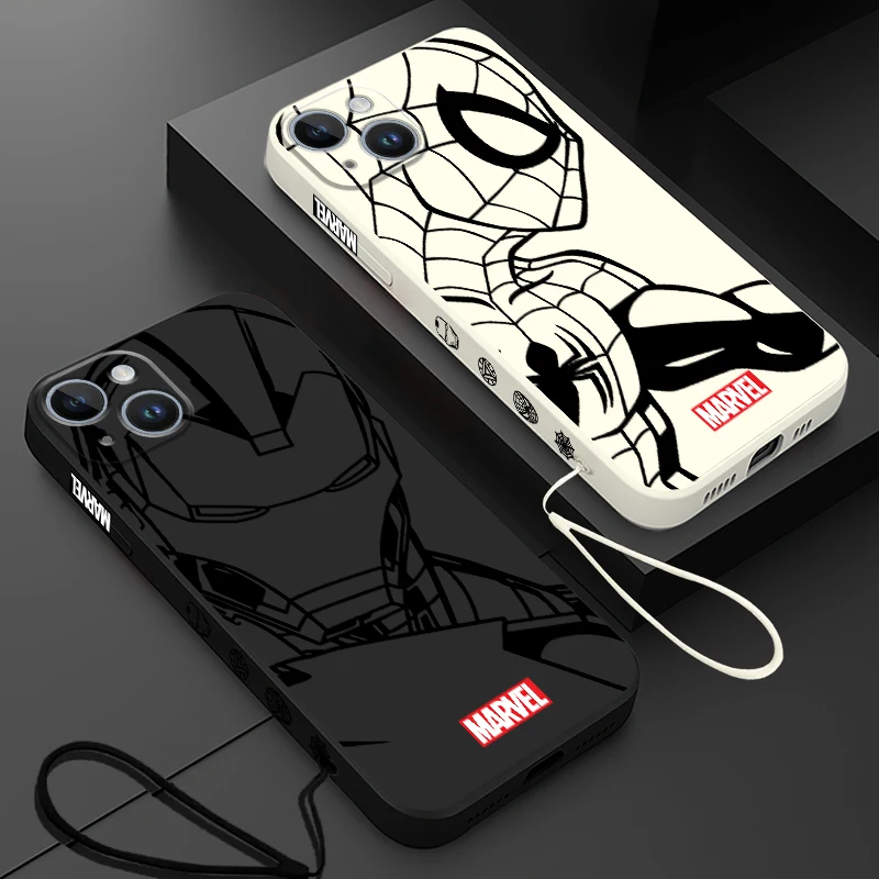 Marvel Spiderman Ironman Phone Case for iPhone 15 16 11 12 13 14 Pro Max 7 8 SE 15 Plus 13 Mini XR XS Soft Silicone Cover