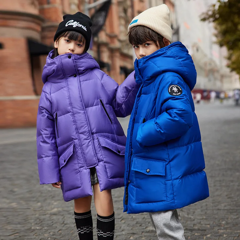 Winter new children clothes Boys black hooded warm eiderdown coat Girls' red waterproof down jacket Winter protective clothing