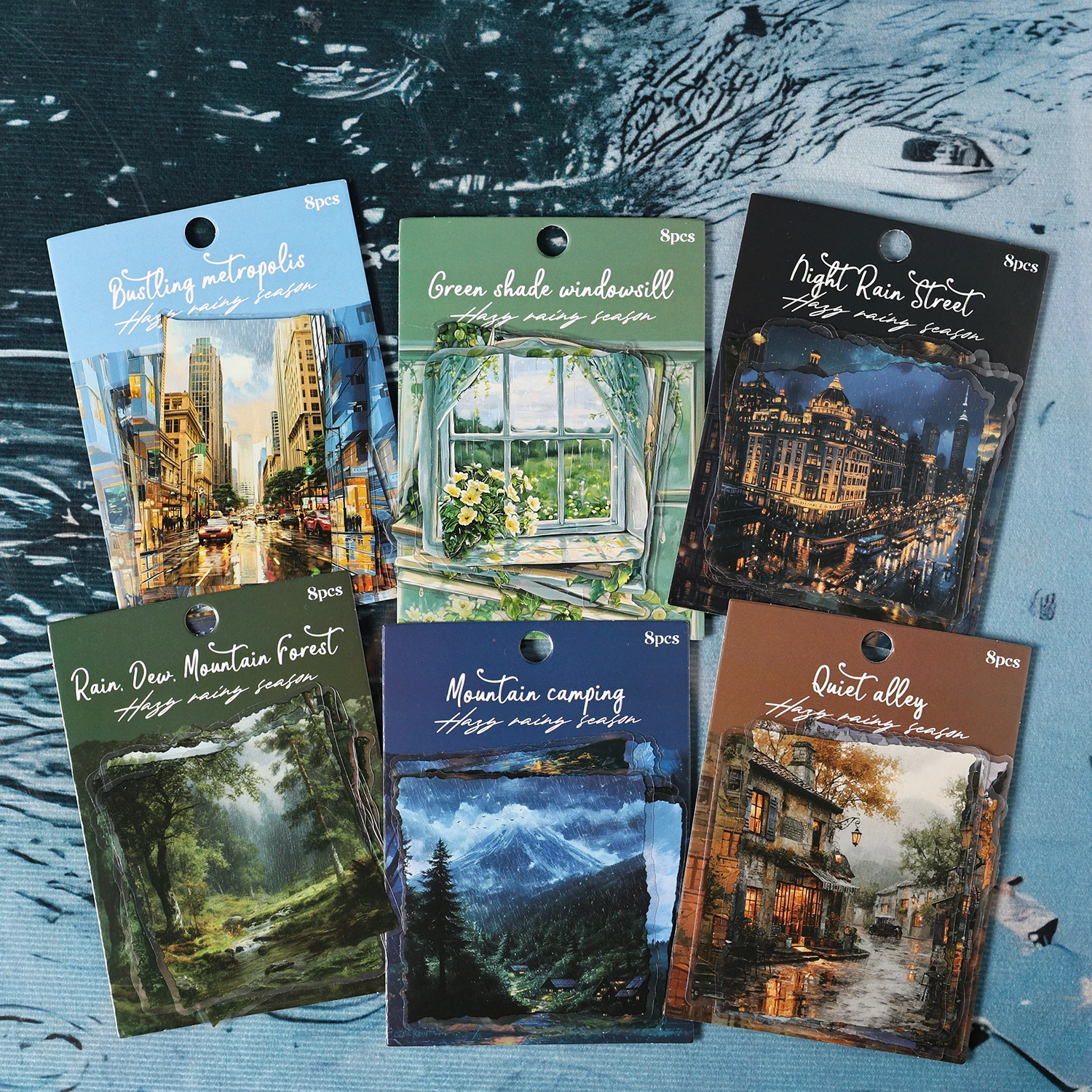 8 sheet Large size Rainy landscape Stickers hand tent DIY Stick Labels Scrapbooking Material Junk Journal Supplies