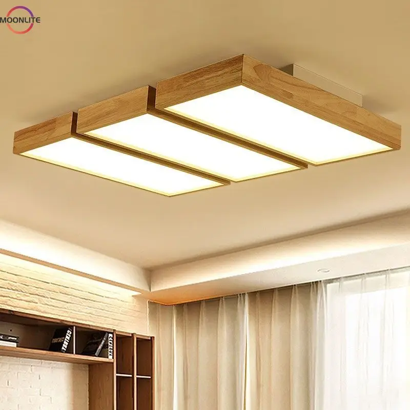 

Nordic Solid wood living room lamp rectangular atmospheric LED ceiling lamp simple modern bedroom lamps whole house