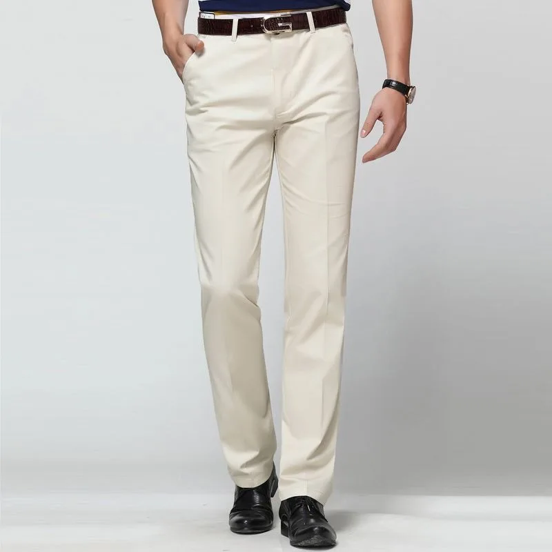 Herren Hellbeige Gerade Geschnittene Freizeithose Slim Fit Atmungsaktive Business-Baumwollhose