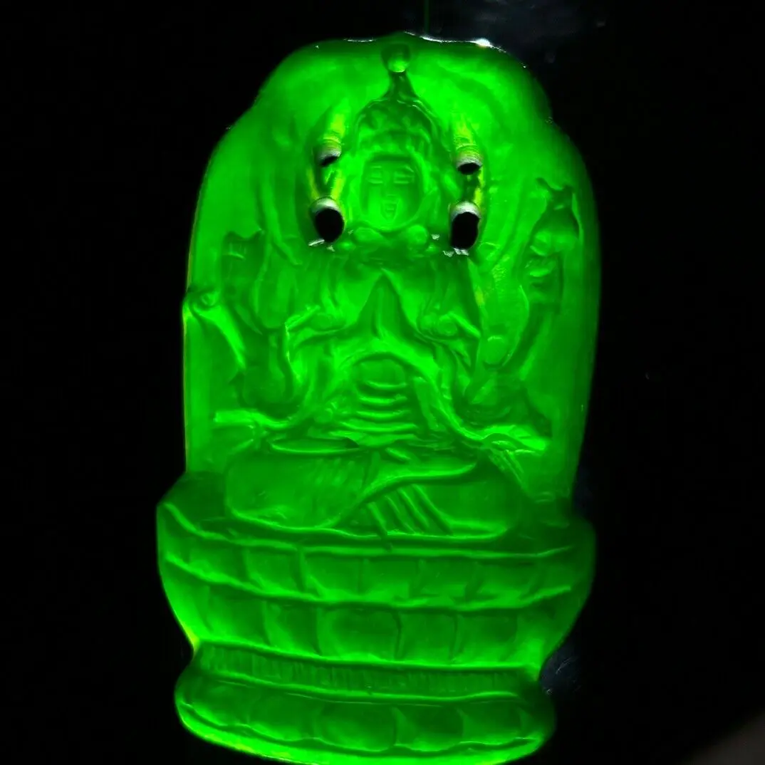 Certified Natural ice Green jade Jadeite Carved Buddha Pendant&Necklaces Buddha statue hang tag