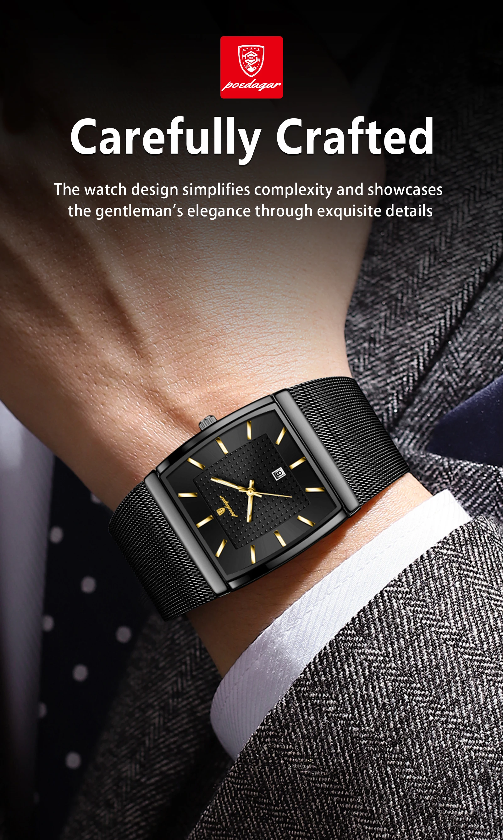 POEDAGAR Top Luxus Männer Armbanduhr Wasserdicht Leucht Edelstahl Mesh Datum Mann Uhr Mode-Business Quarz herren Uhren – Detail 13