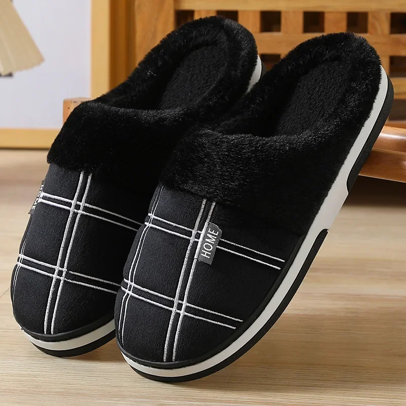 Duży rozmiar 48 49 50 51 Mężczyźni Jesień Zima Dom Ciepłe Pluszowe Kapcie Duże Plus Wewnętrzne Sypialnia Casual Shoes Furry Non Slip Slides