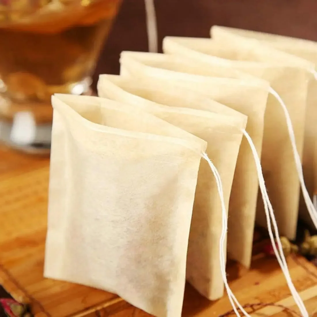 100/300x Tea Filter Bags Drawstring Spice Coffee Herb Loose Empty Teabags Disposable Eco-Friendly Biodegradable Paper Tea Bags