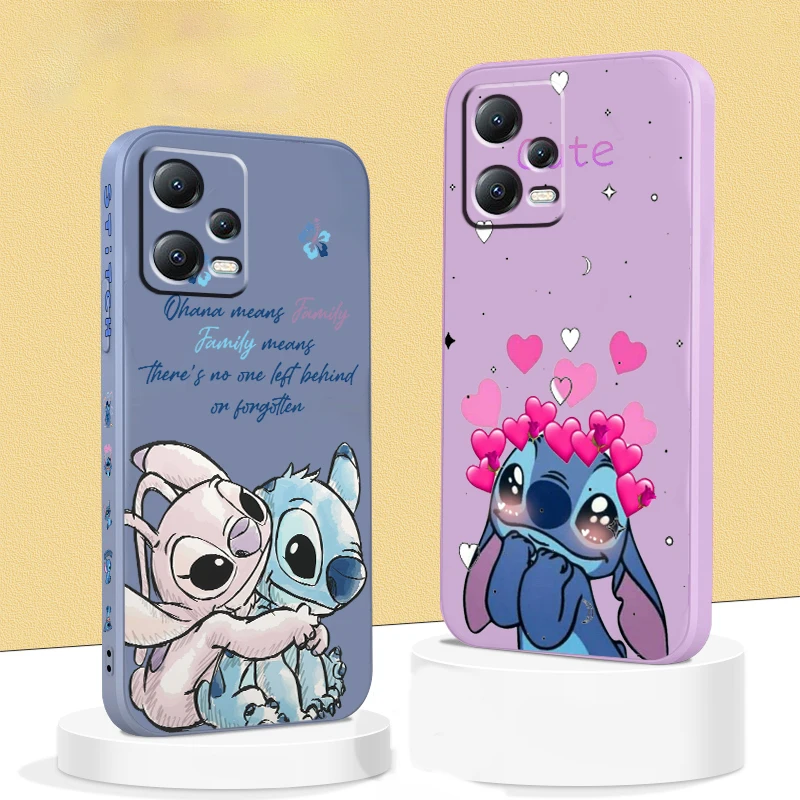 Anime Disney Lilo & Stitch Liquid Left Rope For Xiaomi Redmi Note 12 12S 12R 11 11T 11S 10 10S 9 8 8T Pro Plus 5G Phone Case