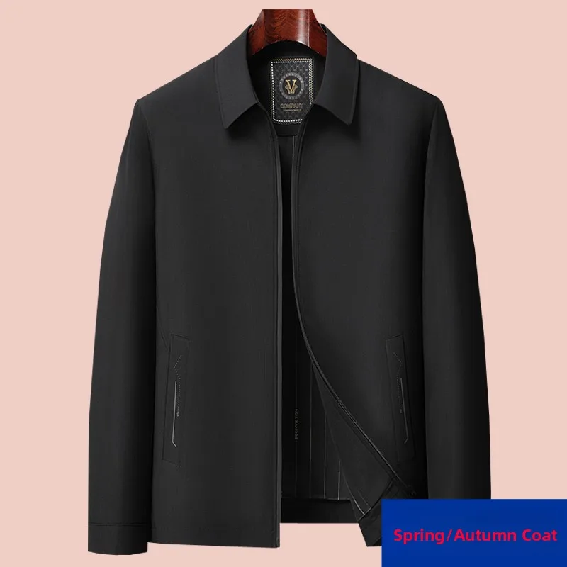 

Spring Autumn Men's Busin Casual Collar Jaet Simple Mid-Aged Dad Clothes 5060 Years Old Top Long Sve Long Pants
