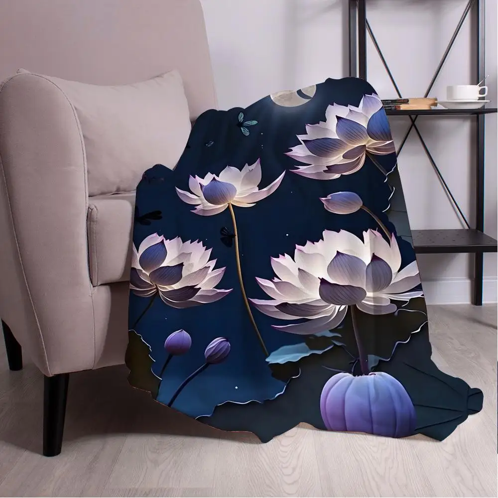 

Cute Cat Beautiful Flowers Throw Blanket Aesthetic Art Flannel Blanket Portable Home Travel Camping Sofa Picnic Thickening Flan