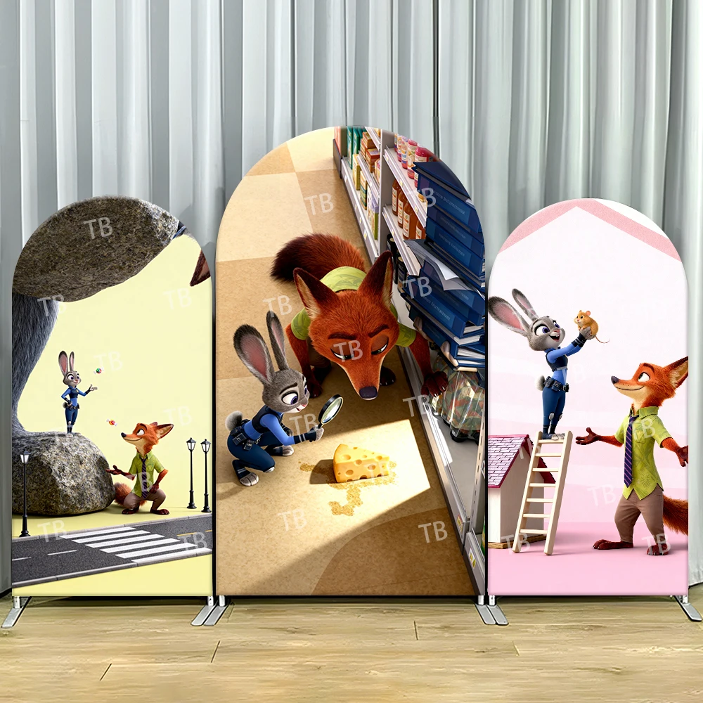 

Zootopia Judy Nick Detective Arch Backdrop Cover Investigation Scene For Kids Birthday Party Fun Cartoon Theme Photo Booth Decor