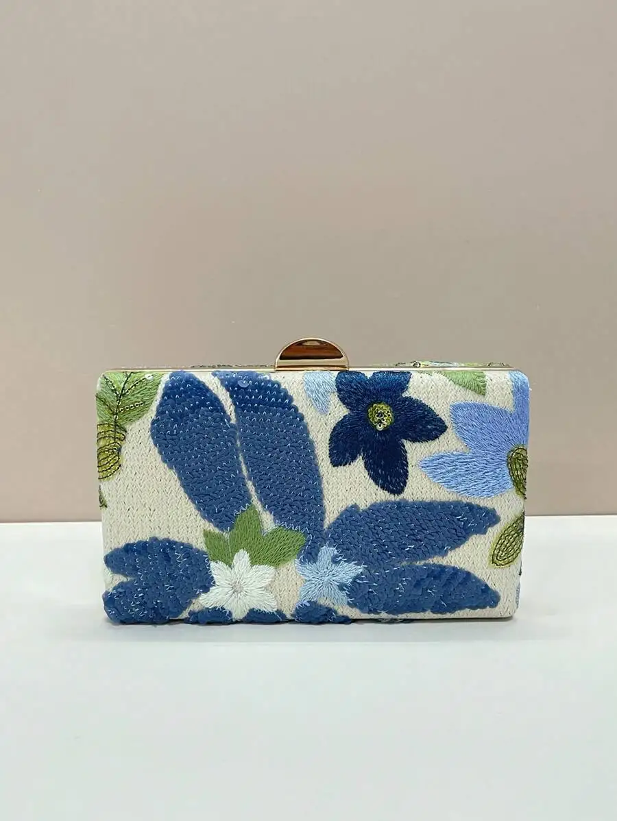 

Sequined Embroidered Floral Clutch Bag For Women Evening Party Wedding Prom