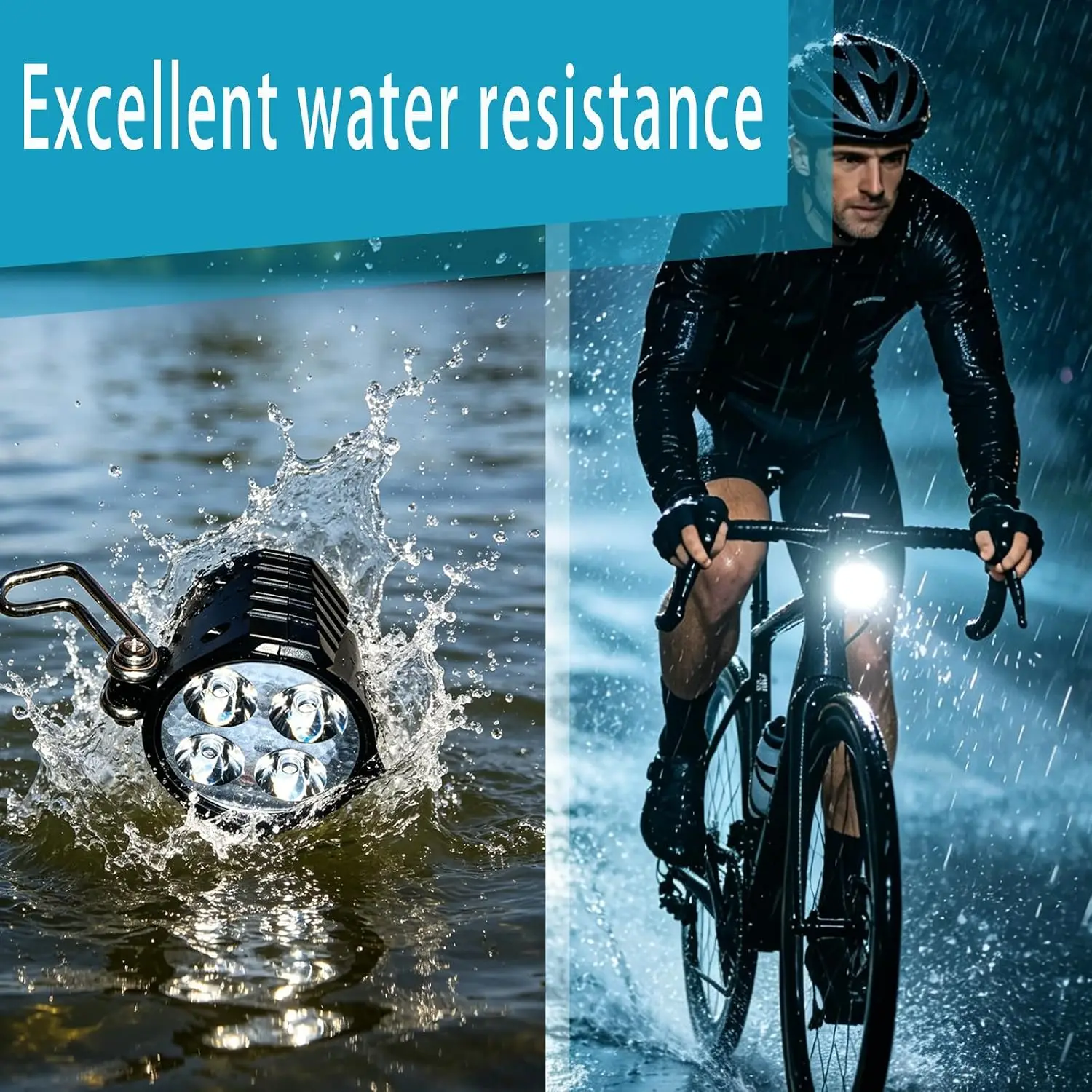 24V-60V bright ebike headlight, waterproof 2-pin connector, fits adult e-bikes & scooters for night riding