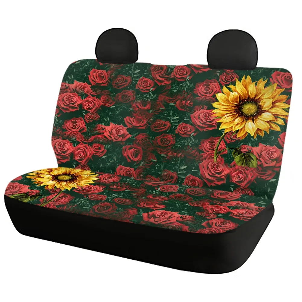 INSTANTARTS Sunflower with Rose Print Washable Floral Car Seat Covers Non-skid Front&Rear Car Seat Cushion Universal Seat Covers