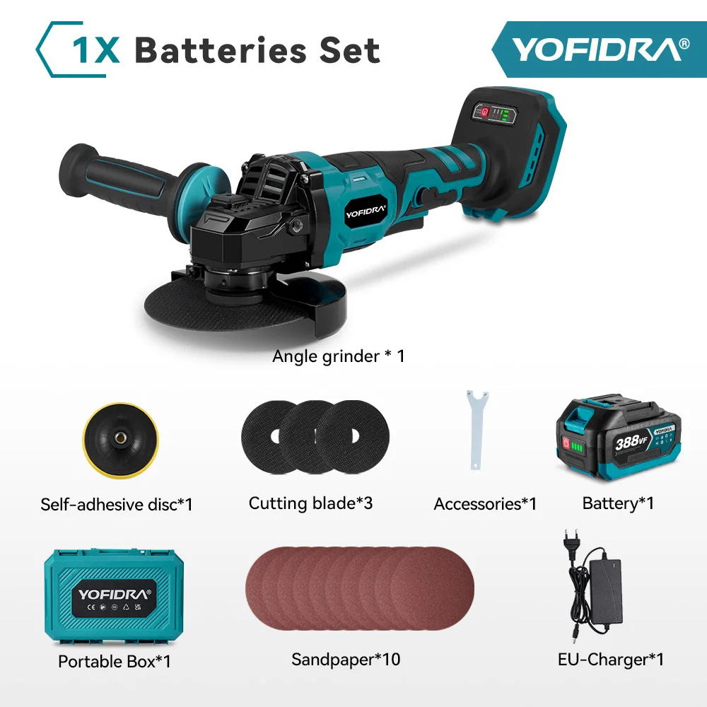 YOFIDRA 2in1 125mm Elektrische Borstelloze Haakse Slijper 3 Versnellingen Houtbewerking Polijstmachine Cutter Machine Power Tool Voor Makita Batterij pin