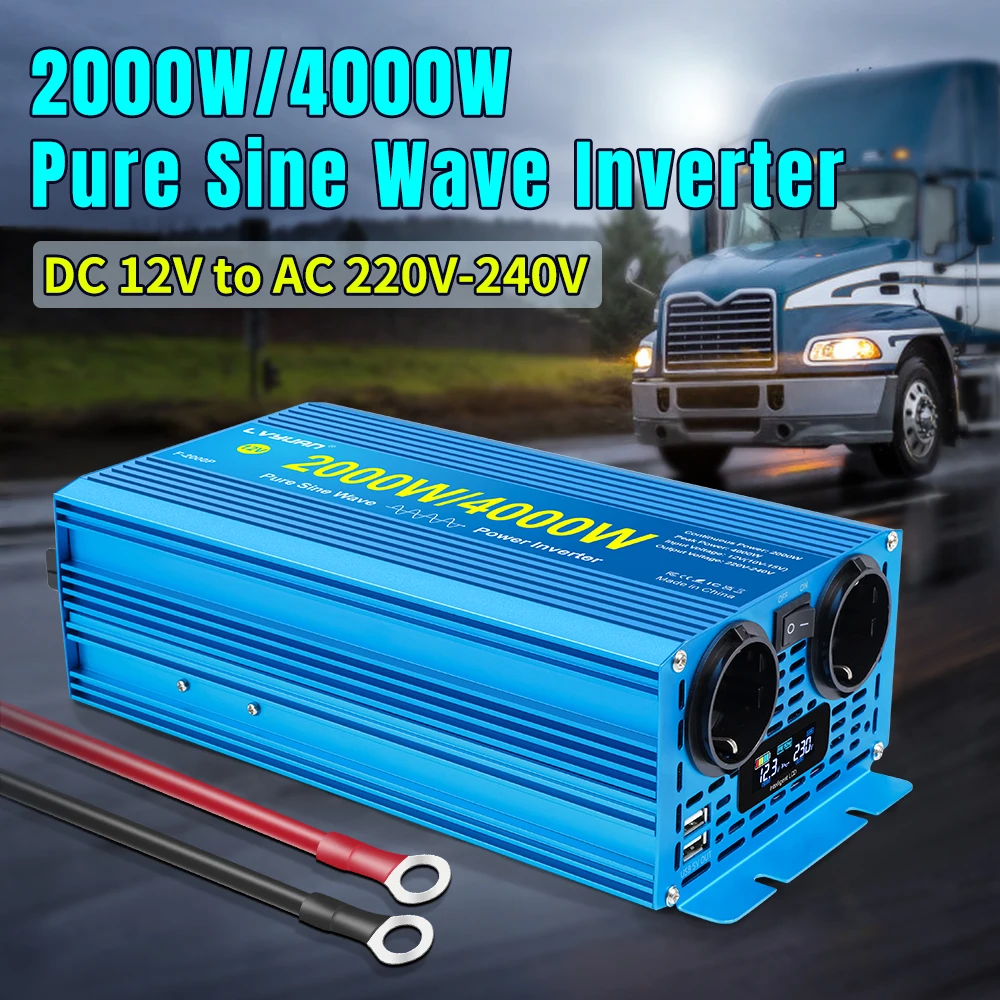 

2000W/4000W Inverter Pure Sine Wave DC12V/24V AC110V/220V Inversor for Household Electric Appliances new LCD Smart Converter