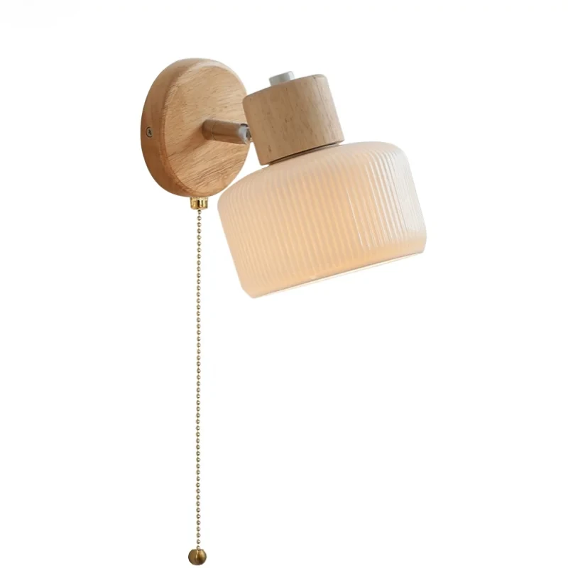 

Modern LED Wall Lamp White Ceramic Sconce Home Bedroom Living Room Decor Up Down Rotate Wood Wooden Bedside Indoor Wall light