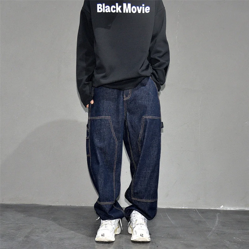 

Japanese Trendy Loose Straight Original Denim Cargo Pants, Men's Casual All-match Streetwear Trousers