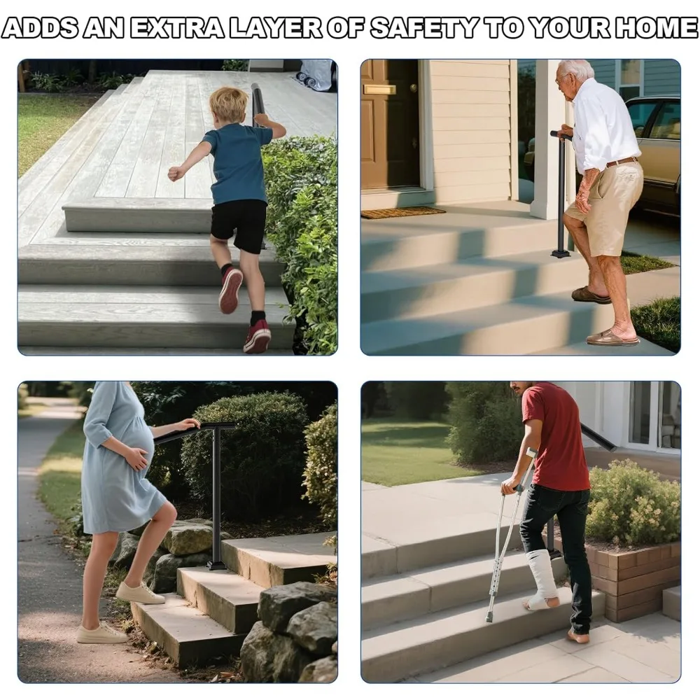 درابزين معدني عالي التحمل في الهواء الطلق لكبار السن - درابزين درج 1-3 خطوات، مطلي بالمسحوق، عمود فردي، نمط حديد مطاوع #3