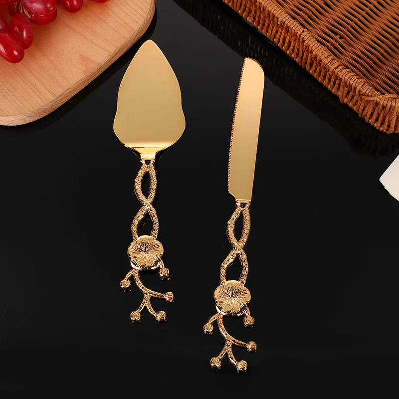 2 pieces  Creative design of hollowed-out flower handle spatula set zinc alloy western-style food steak pizza hotel tableware