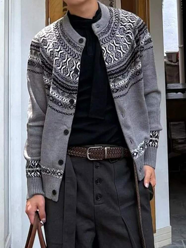 Trendy Slim Fit Knitted Sweater Jacket Mens Vintage Buttoned Stand Collar Knit Cardigan For Men Fall Winter Vintage Sweatercoats