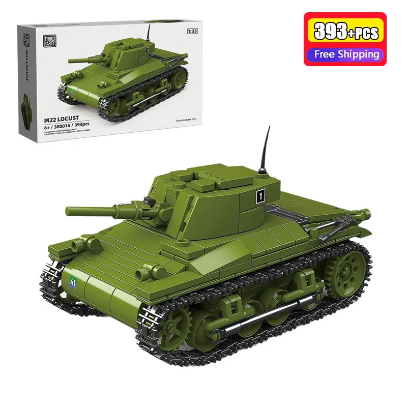 

393PCS M22 Locust Military Tank Building Blocks WWII US Army Light Vehicle Bricks Set Educational Construction Toys For Boys
