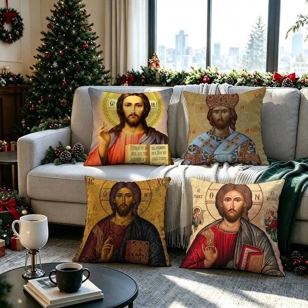 Orthodox Jesus Icon  Pillow cover Soft Microfiber Pillowcase Home Sofa Decor Surprise Decorative printed.