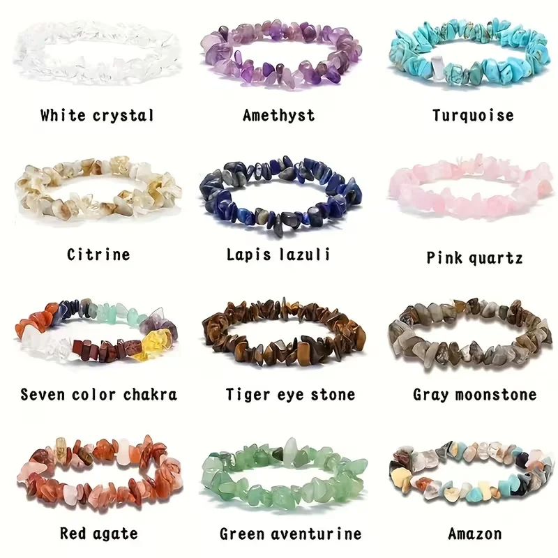 Natural Amethyst Chips Bracelet Healing Chakra Yoga Meditation and Positive Energy Crystal Stretch Bangles Gift for Girlfriend