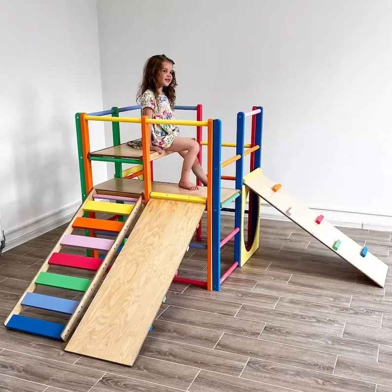 Kids Indoor Jungle Gym Playground Wooden Climbing Frame Montessori Children Wood Toddler Climber Triangle monkey bar