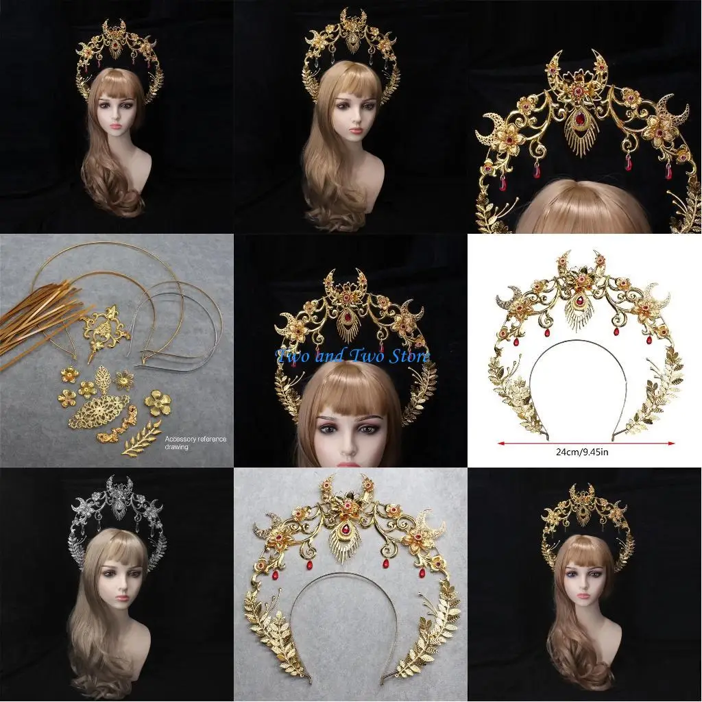 

HX6F DIY Crown Hair Hoop Vintage Pageant Hair Accessories for Wedding