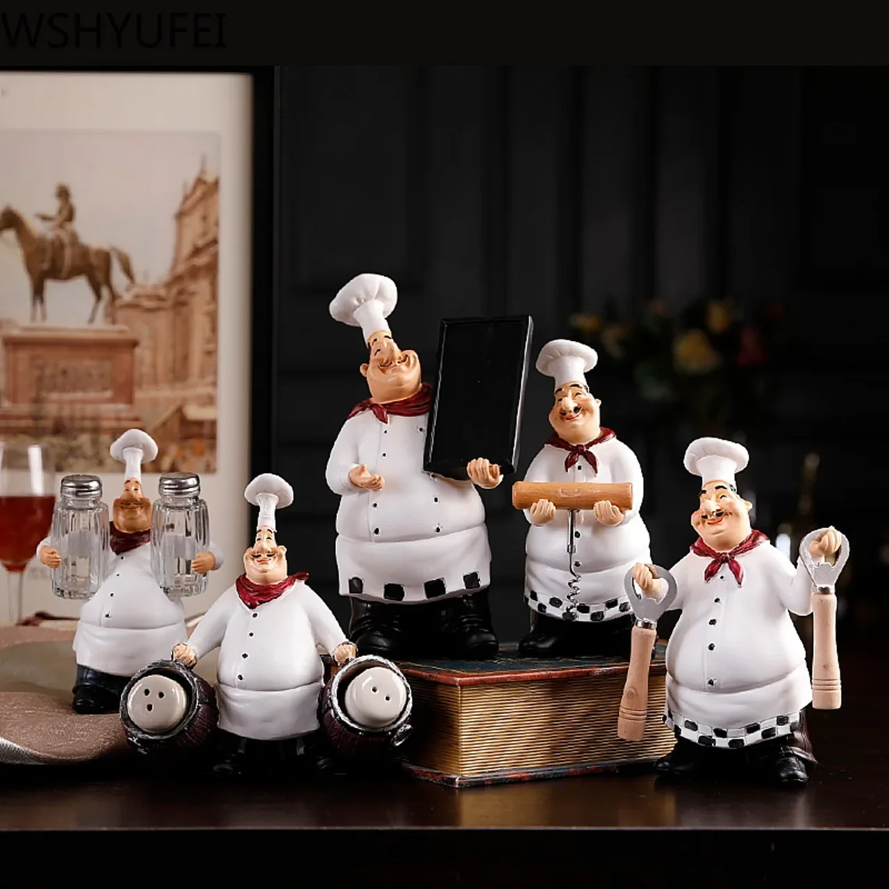 1pcs Chef model home decoration resin crafts figurine kitchen home decoration bottle opener spice jar wine rack seasoning bottle