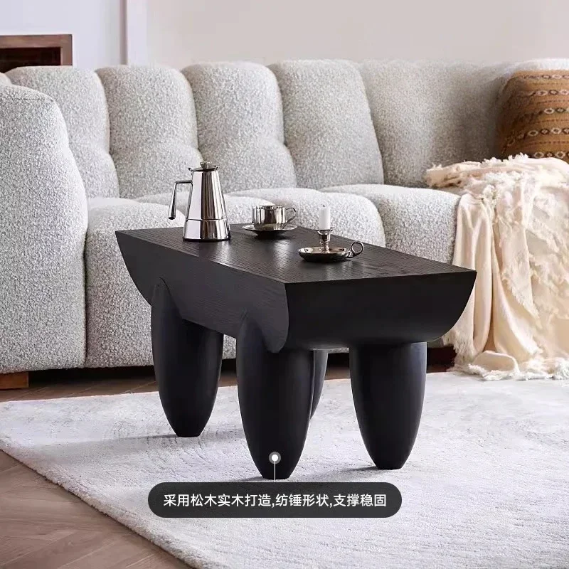 

JJ Coffee Table Solid Wood Multi-Layer Mid-Ancient Silent Wind Black Sofa Side Table