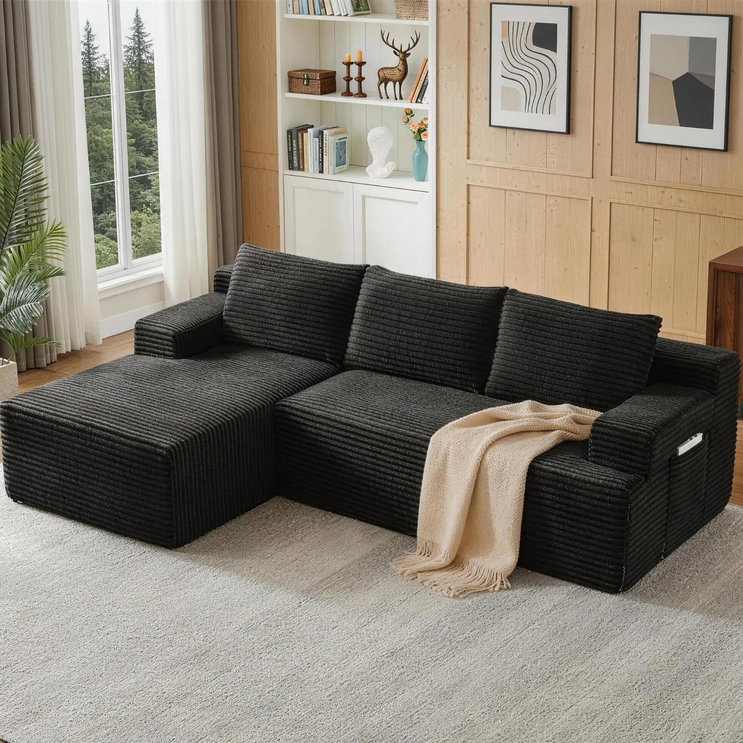 Boneless Couch, Modular Sectional Couches for Living Room, U-Shaped Cloud Couch Sofa with Deep Seat, Fluffy Corduroy