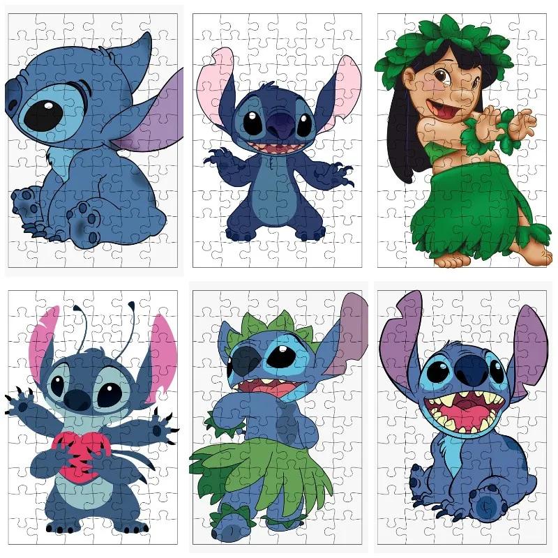 Disney White Background Stitch 300 500 1000PCS Puzzle Game Blue Alien Cute Pictures Jigsaw For Kids Teen Fan Like Room Ornaments