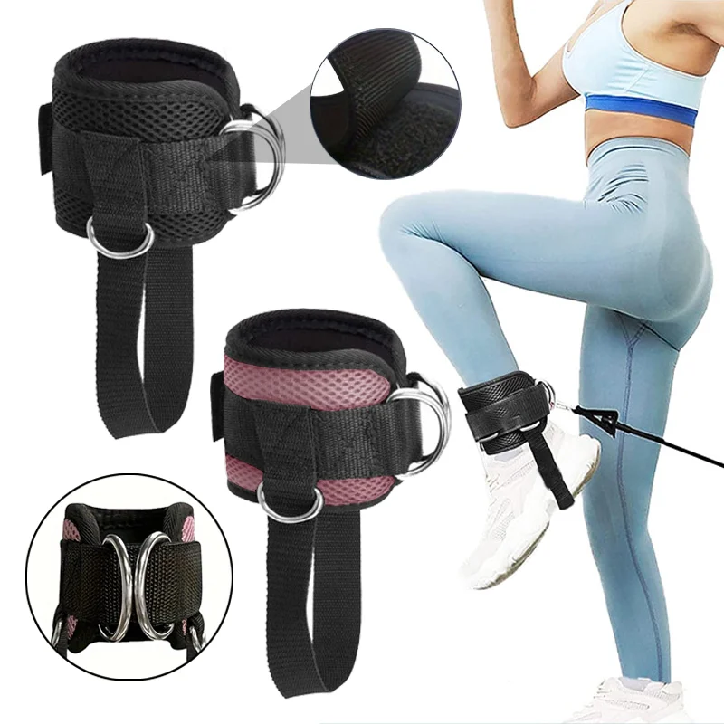 Correas de tobillo para Fitness, puños de soporte ajustables con anillo en D, polea para entrenamiento de fuerza de piernas para gimnasio con