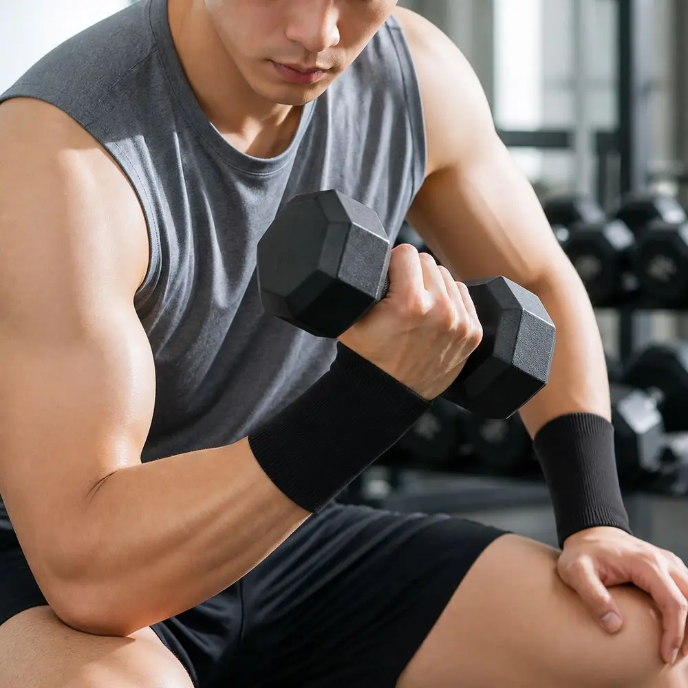 1Pair Breathable Sports Wrist Supports Elastic Knitted Seamless Tube Wrist Support Sleeves Stretch Fit Sweat Absorbing