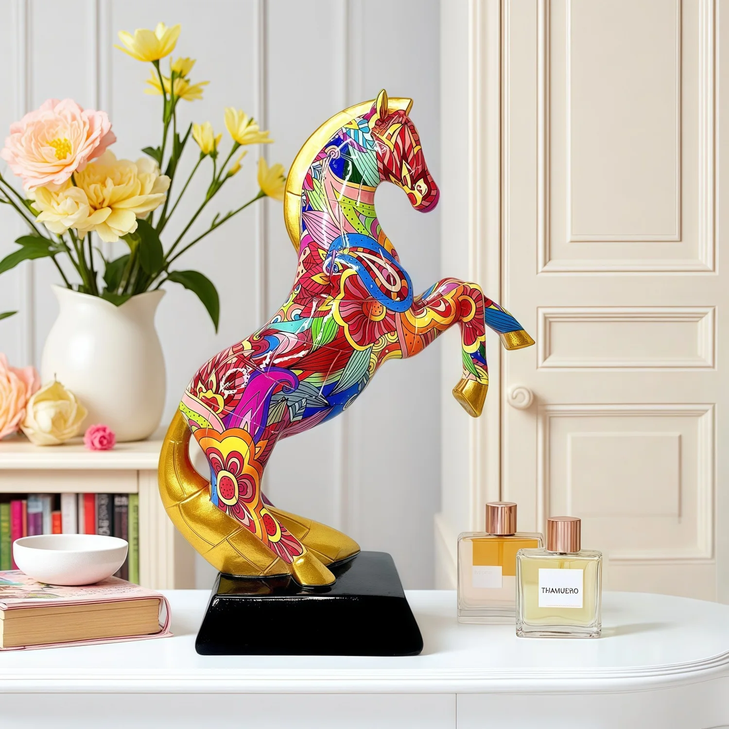 23cm High Horse Statue Graffiti Pop Art Modern Decor Figurine for Living Room Office Bookcase Decoration Interior Shelf