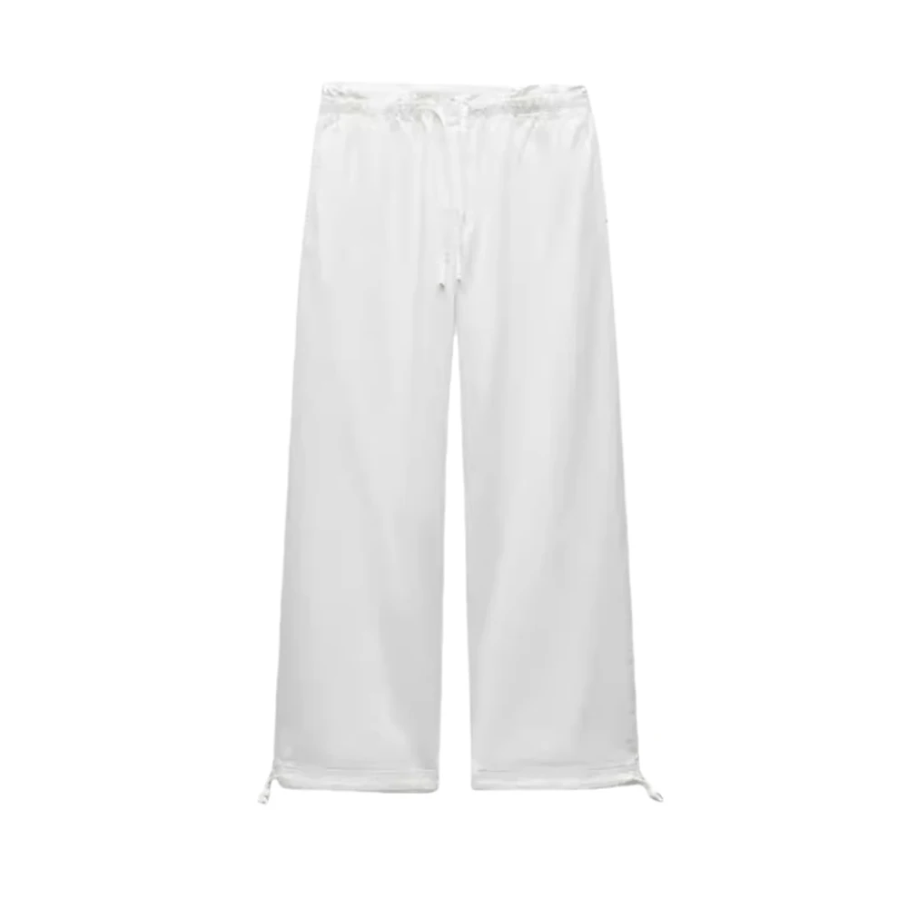 

Zach AiIsa new women's versatile simple loose pocket elastic elastic mid-waist bow straight sports casual trousers