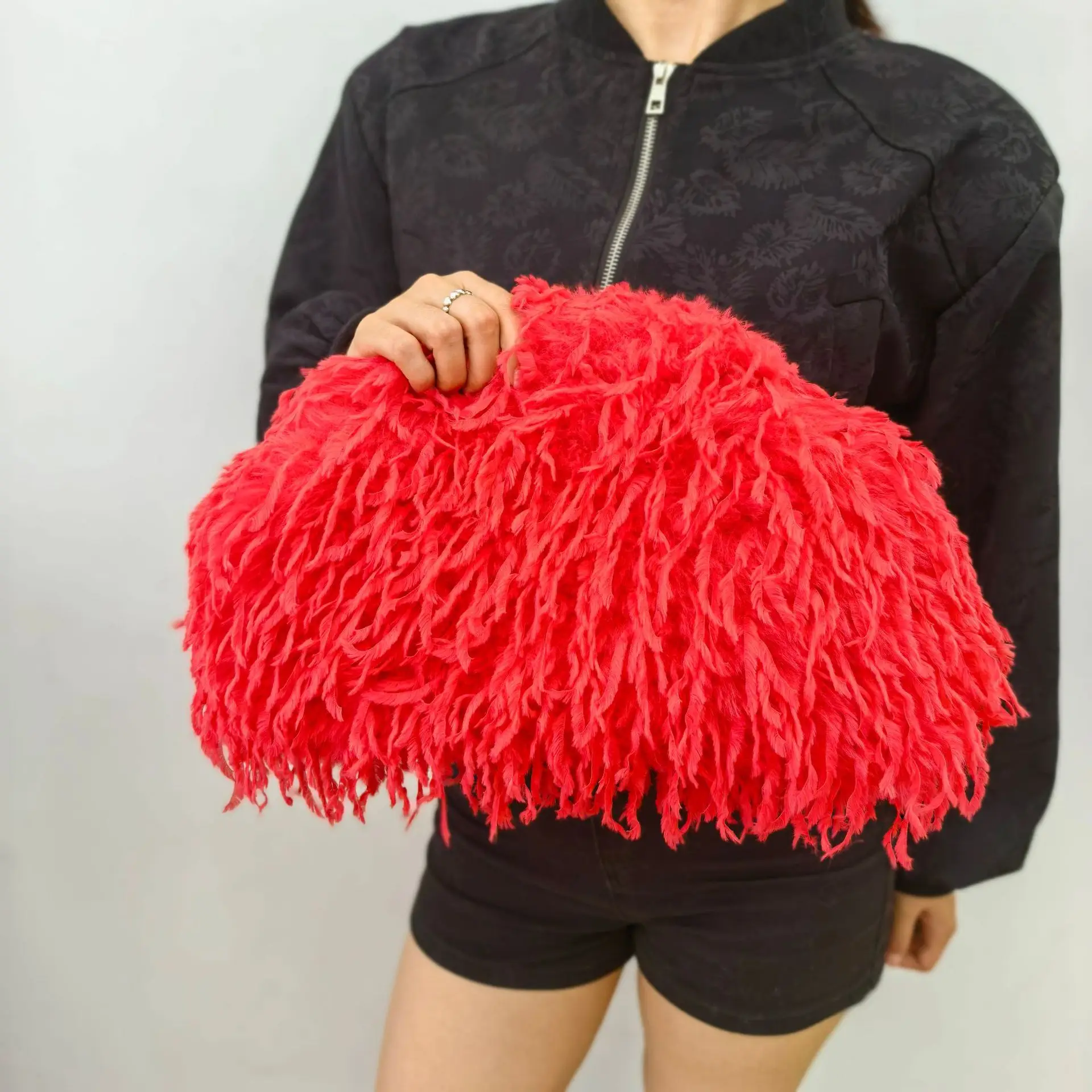 Large Fur Feather Cloud Clip Bag Y2K Fuzz Clutch Bags For Woman  Wedding Items Party Clutch Plush Luxury Handbag Women's Purse