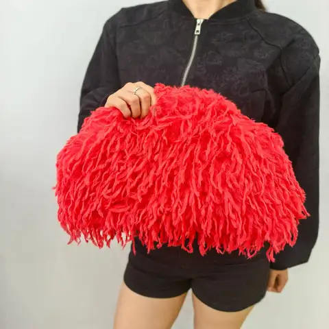 Large Fur Feather Cloud Clip Bag Y2K Fuzz Clutch Bags For Woman  Wedding Items Party Clutch Plush Luxury Handbag Women's Purse